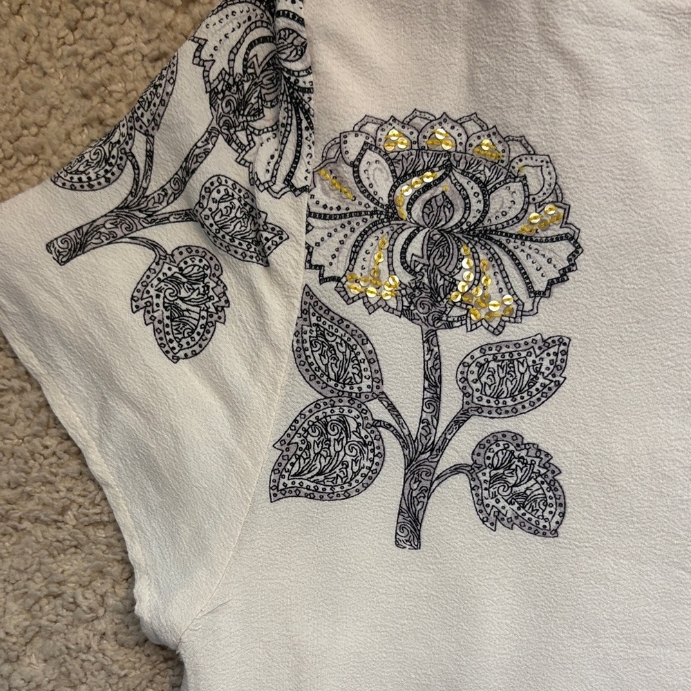 Maeve White Shift Dress with Gray & Yellow Floral Motif - Picture 8 of 14